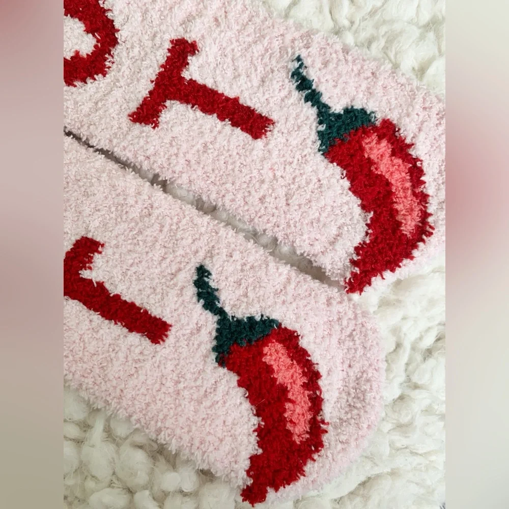 Old Navy Cozy Socks NWOT Chili Pepper Pink and Red 'Hot' Socks OS